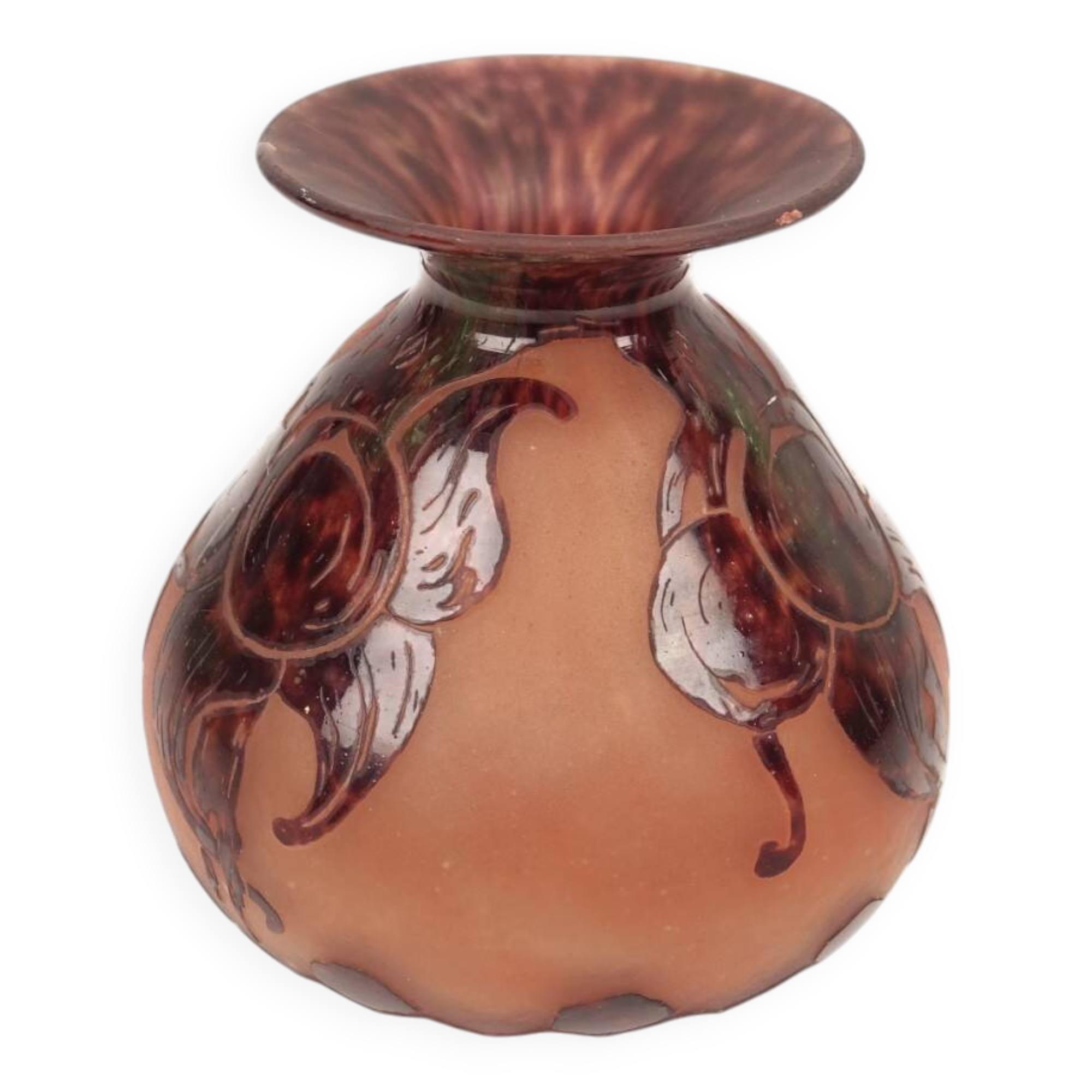 Charles schneider for le verre francais, corolla vase with floral decoration