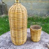 Rattan bottle and glasses