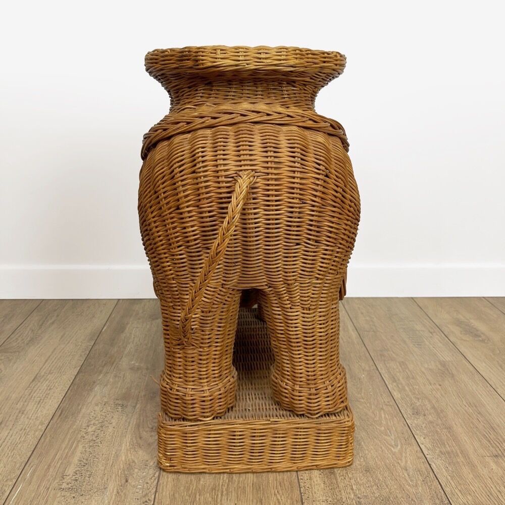 Elephant woven wicker side table 70s