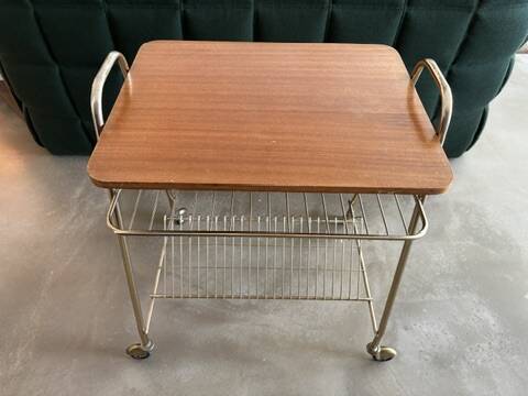 Vintage dessert table for vinyl records in gold metal.