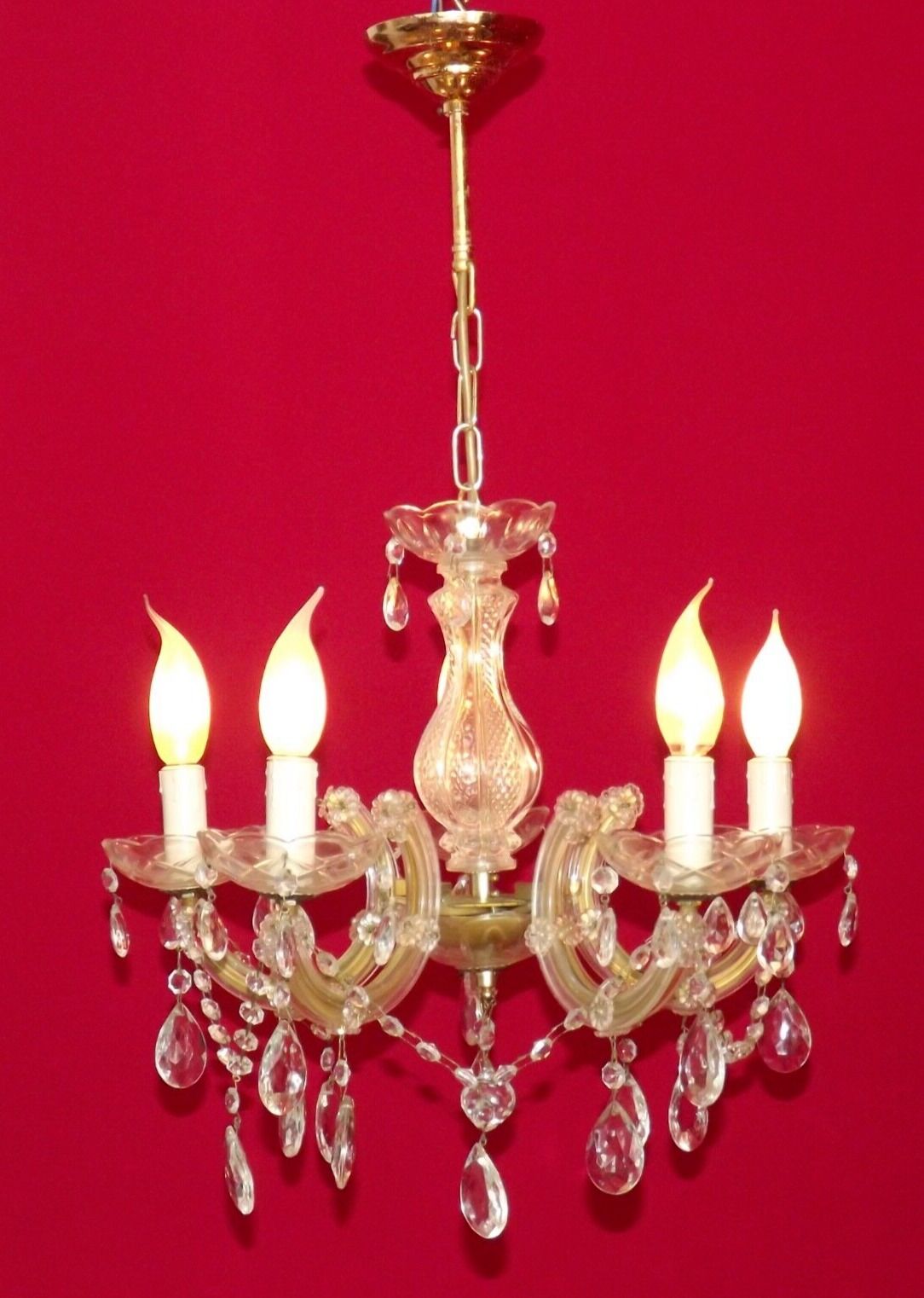 Vintage french metal crystal and glass 5 arm paris chic style chandelier 4228