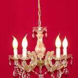 Vintage french metal crystal and glass 5 arm paris chic style chandelier 4228