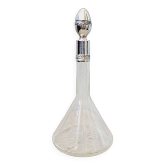 Antique small crystal and solid silver carafe