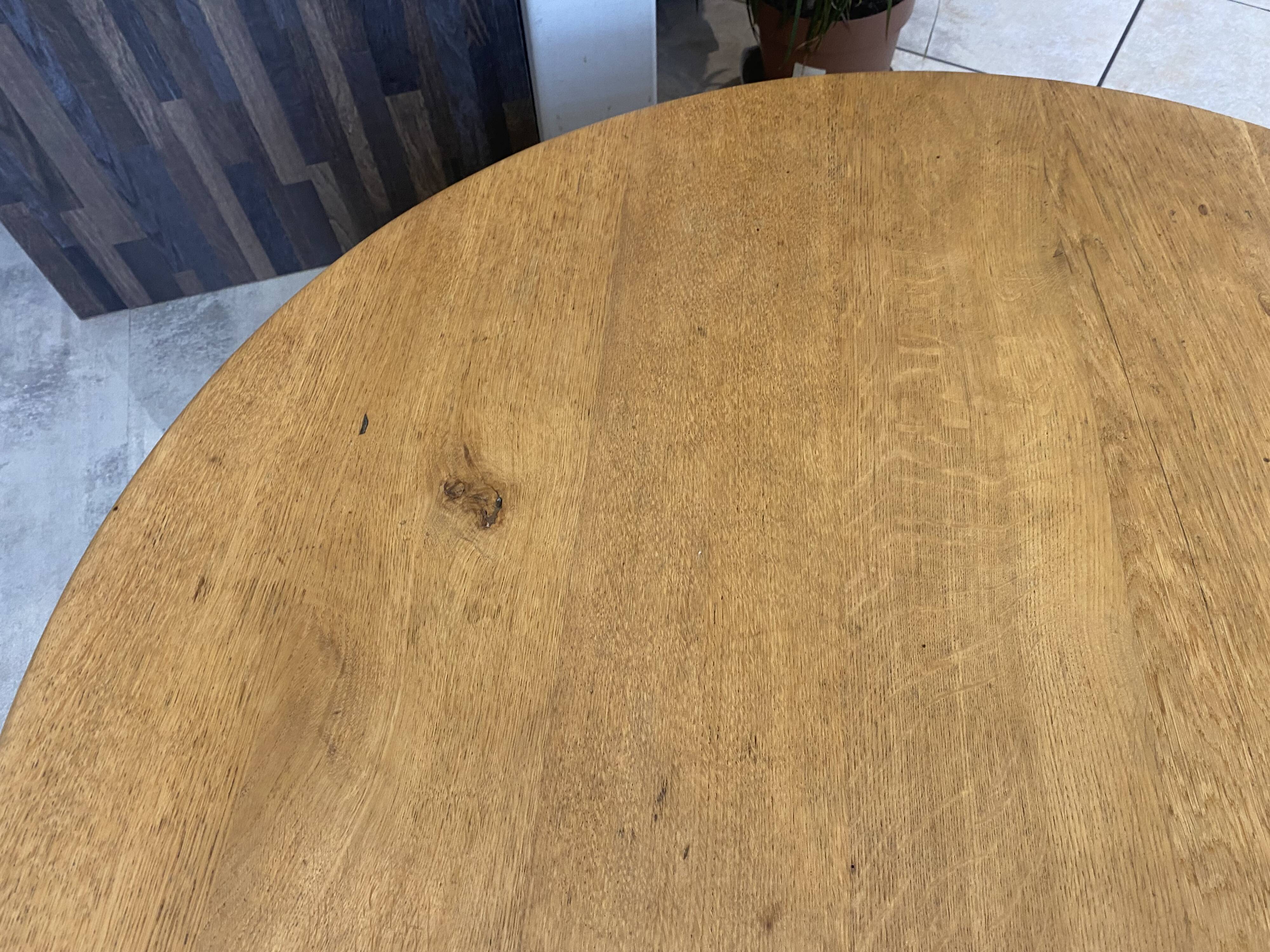 Round coffee table, oak wood, solid oak, 1950.