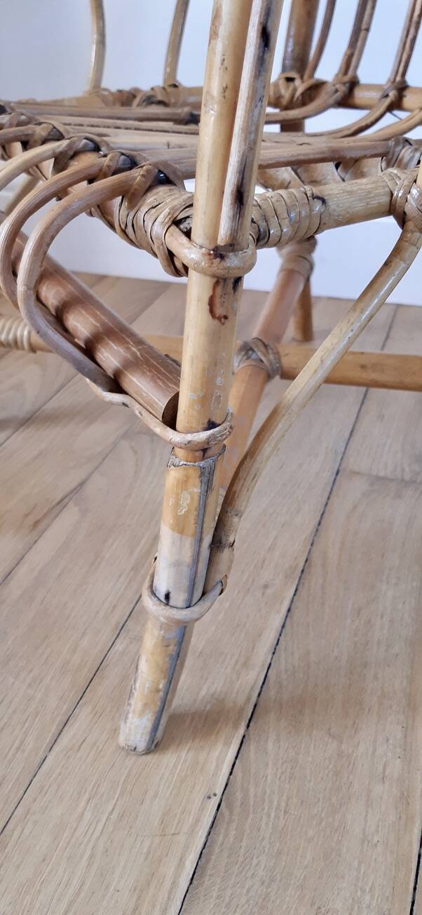 Pair of children's armchairs in rattan / bamboo honey color 60s