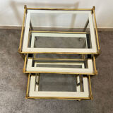 Trio de tables basses « Nido » laiton et verre Italie 70s
