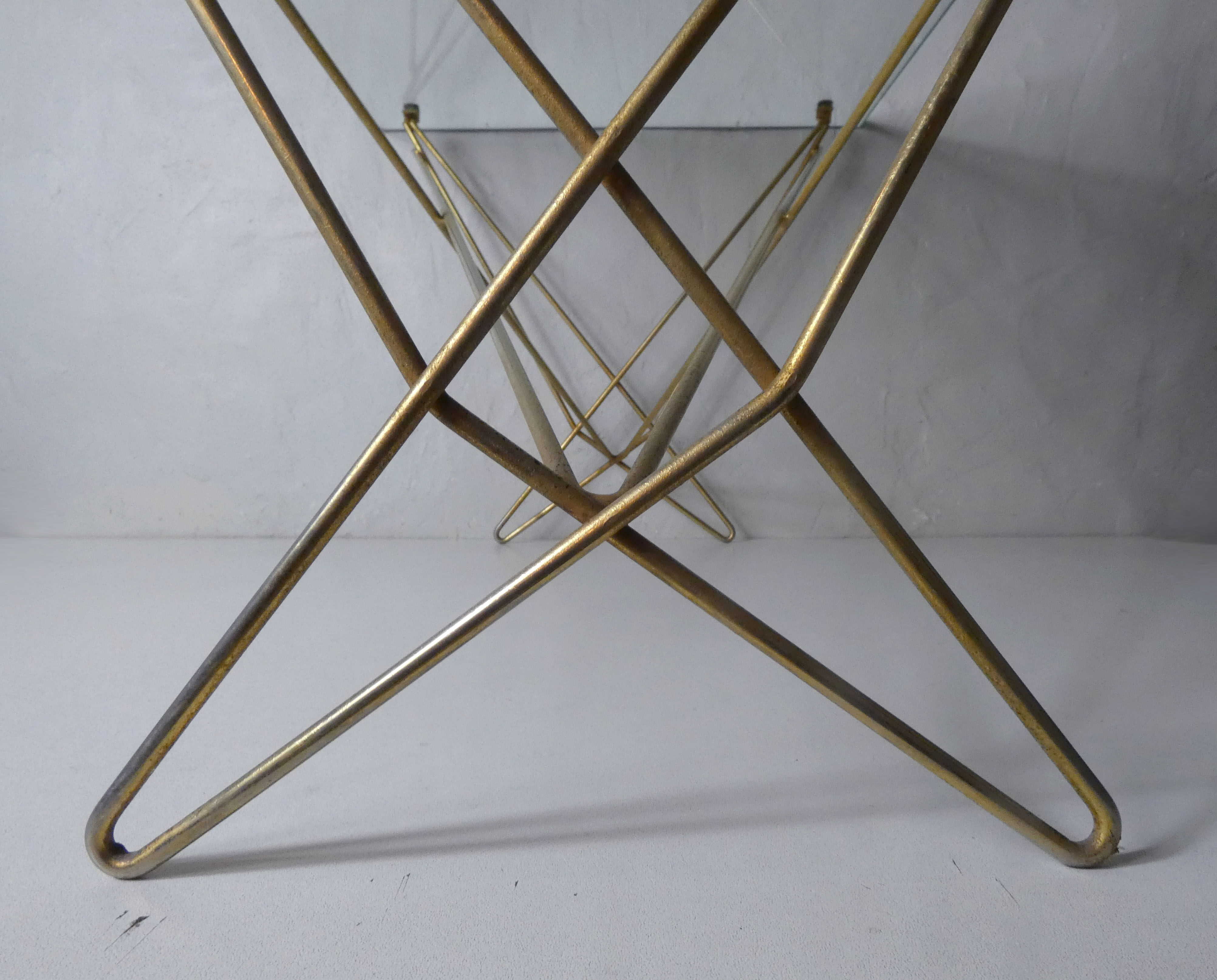 Gold metal coffee table glass tray 50s