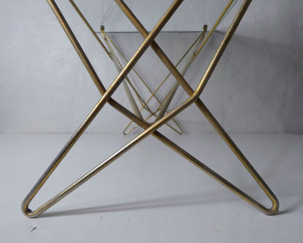 Table basse métal doré plateau verre années 50