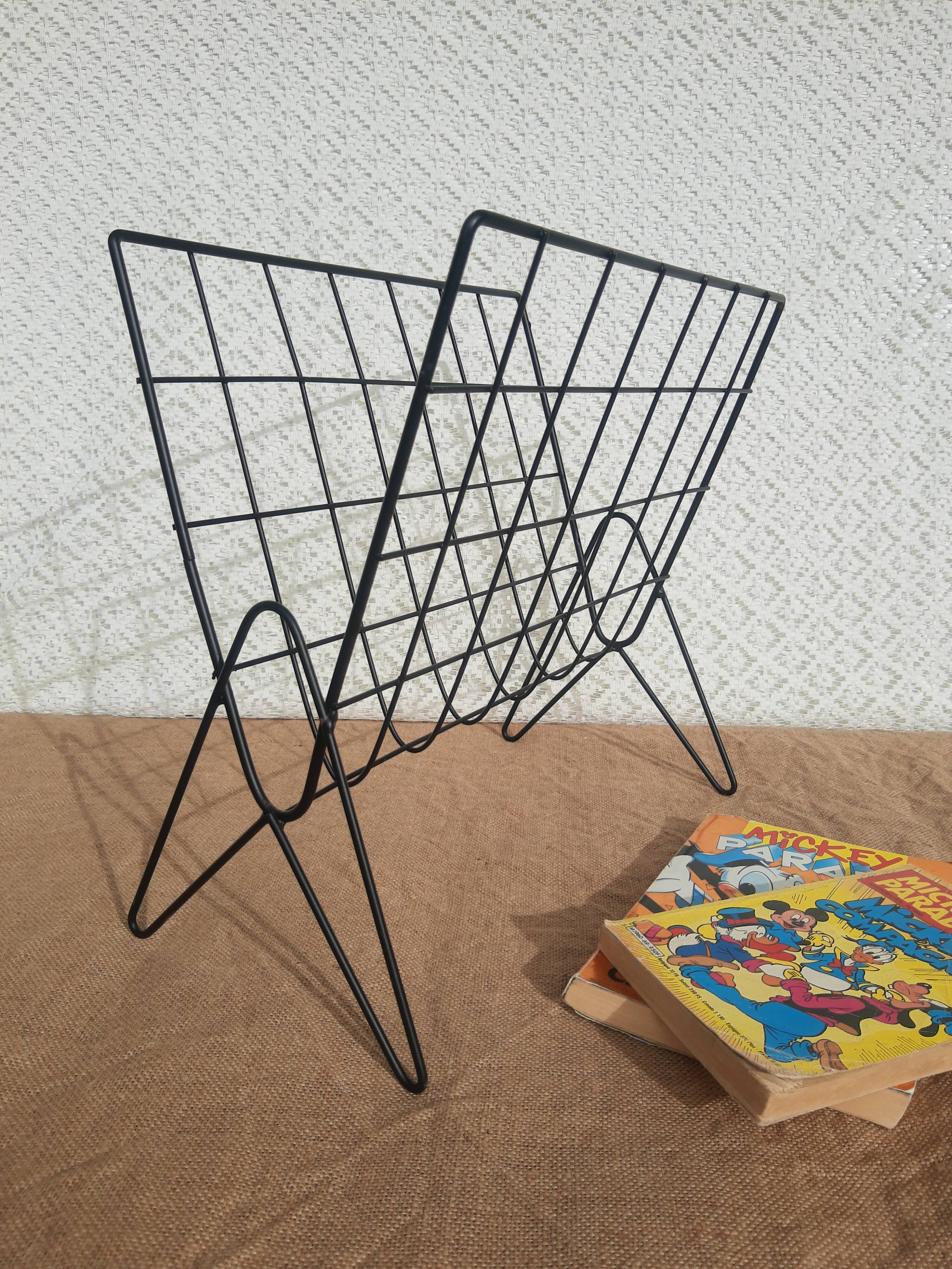Vintage black metal wire magazine holder