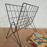 Vintage black metal wire magazine holder