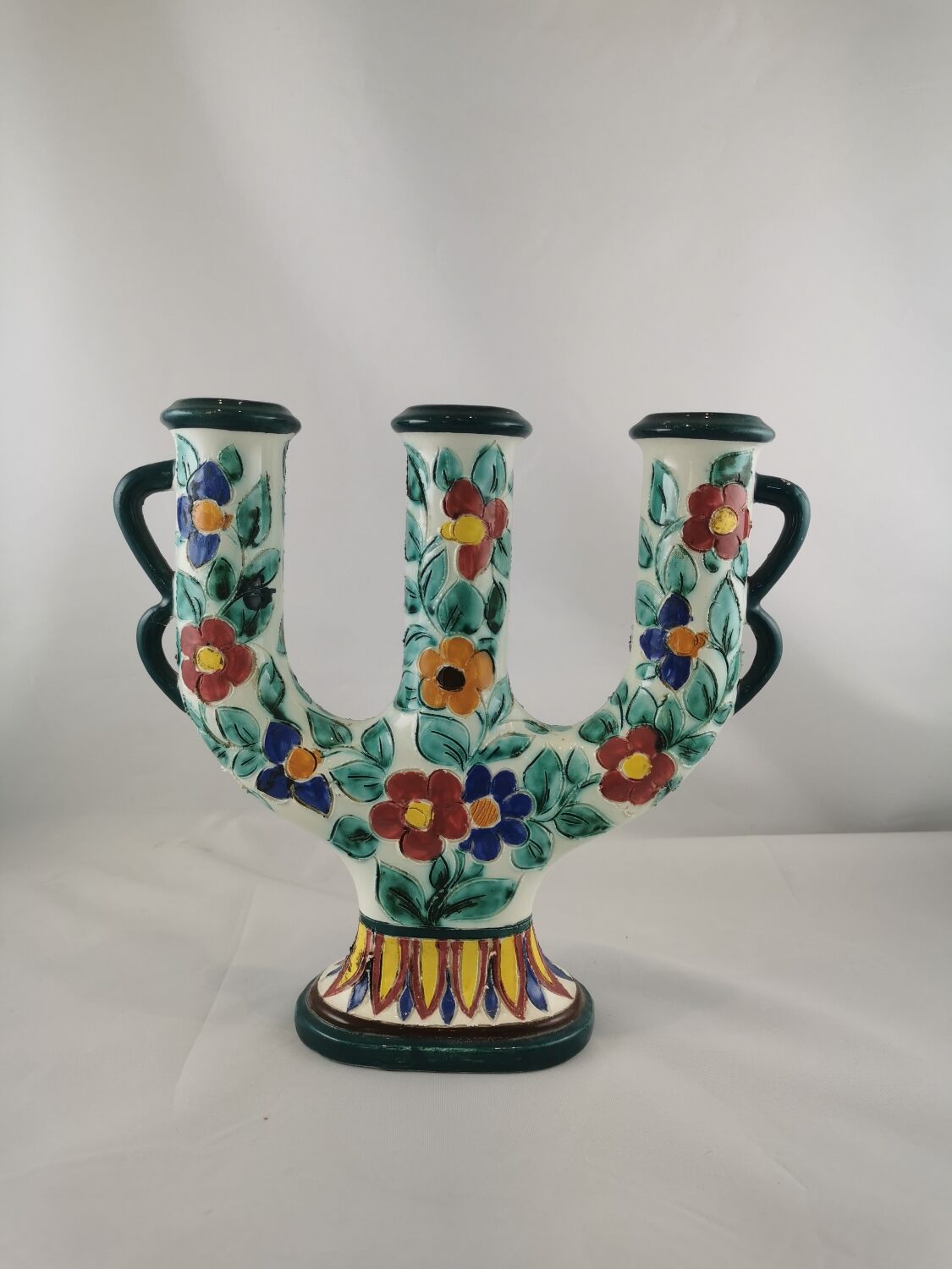 Floral ceramic candlestick, Cerart Monaco, Vintage