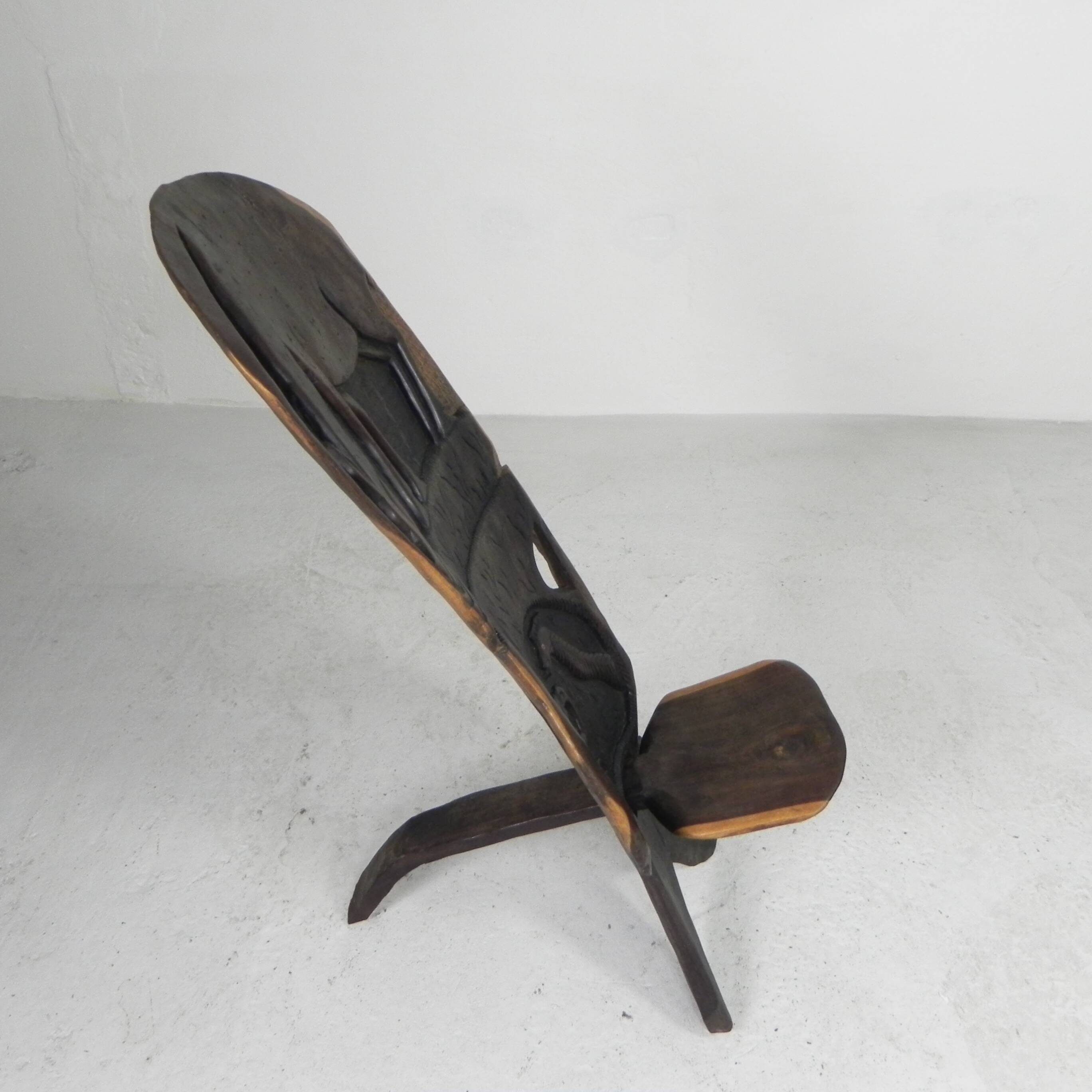 Solid ebony Makonde Palaver chair, 1970s