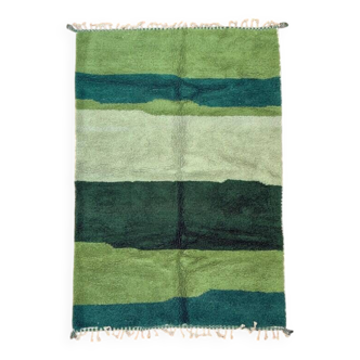 Tapis marocain vert tissé en laine naturel taille 250cm×150cm