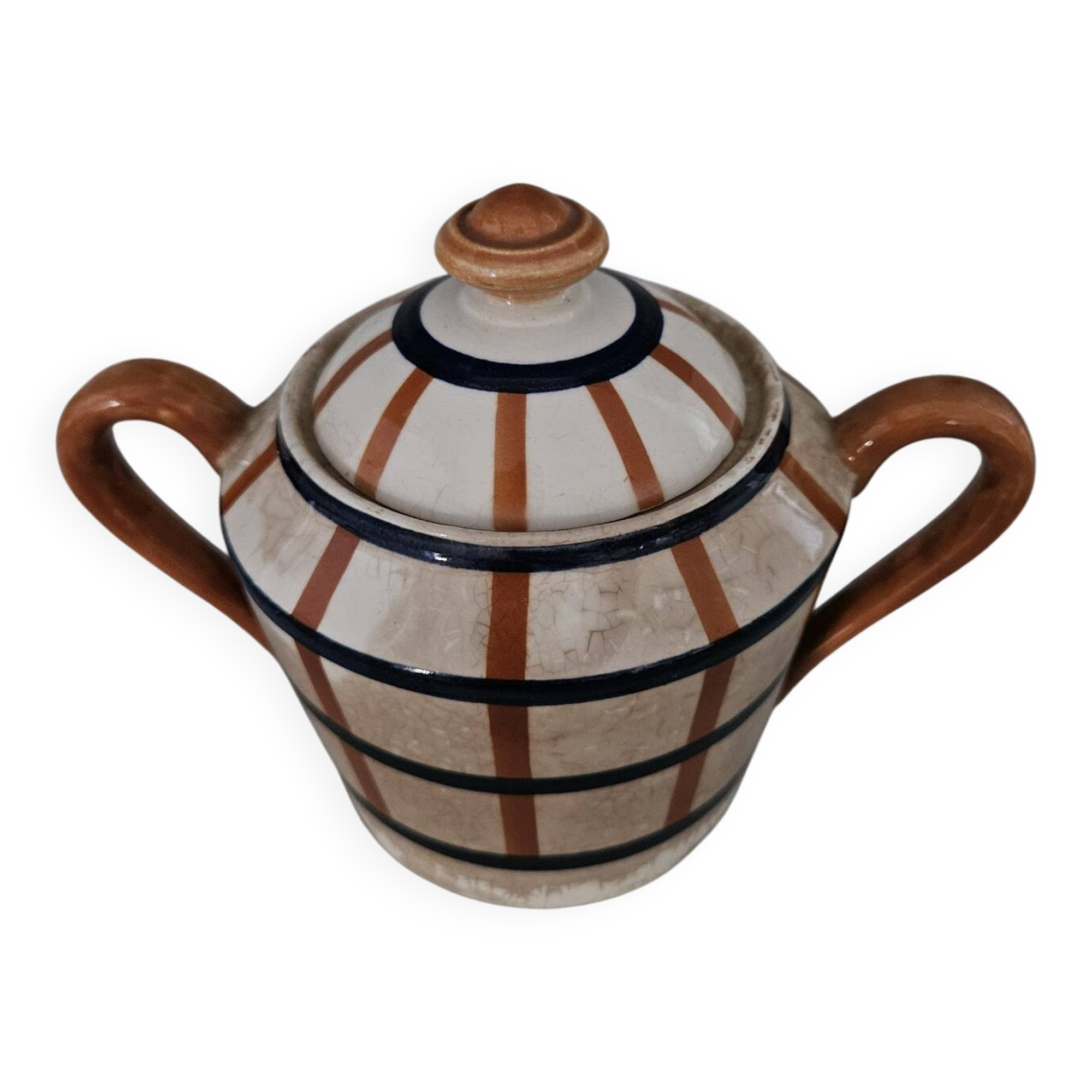 Basque sugar bowl ceramic Hbcm Bearn - vintage 1930s-40s - Brown orange/m