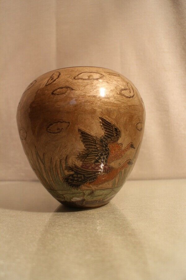 Brass bronze vase with Indo-Persian enamelled decoration with birds