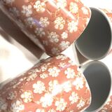Mazagrans Coffee Cups Set of 4 with Salmon Pink Floral Decor