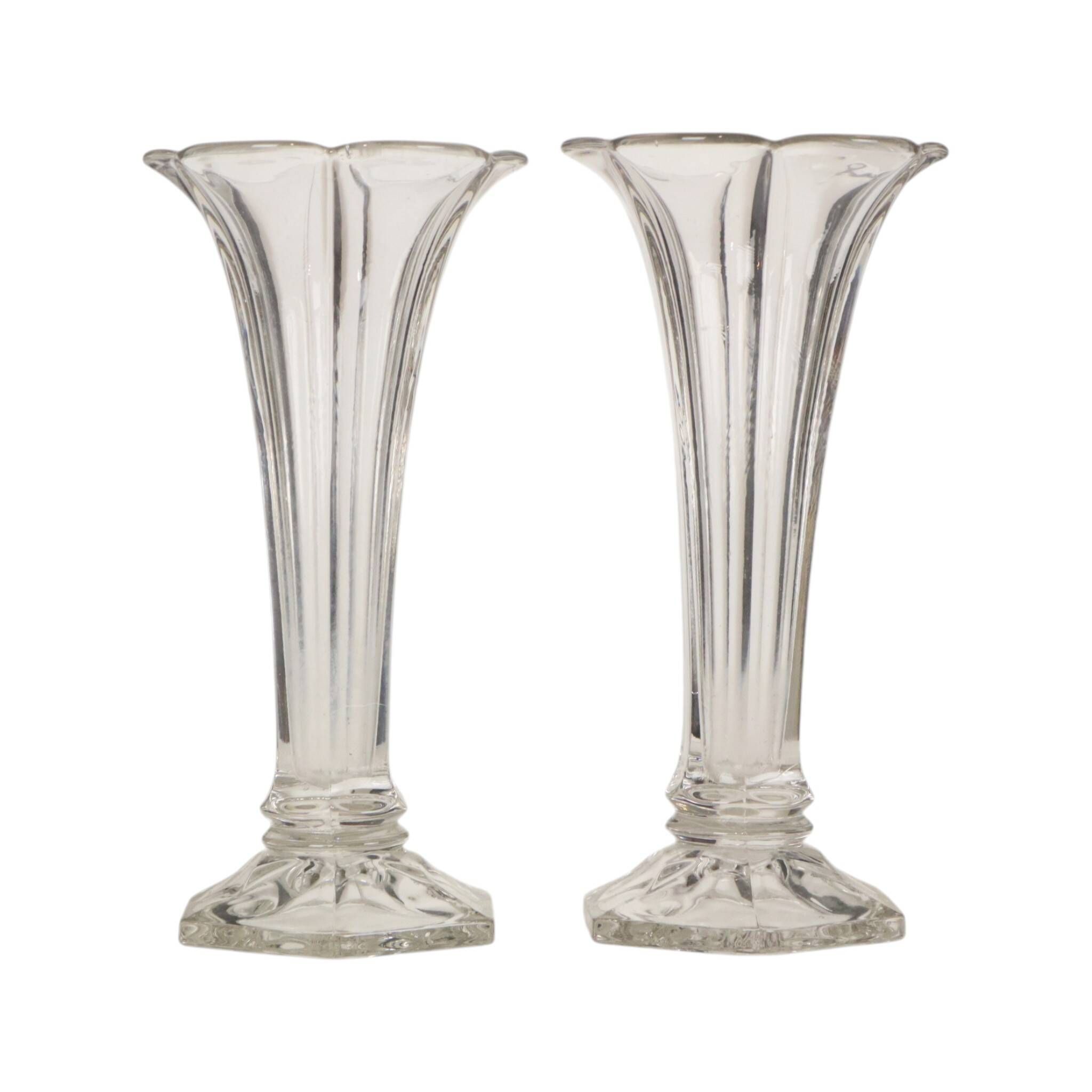 Pair of Clear Val Saint Lambert Luxval 'Americain' Vases, 23 cm