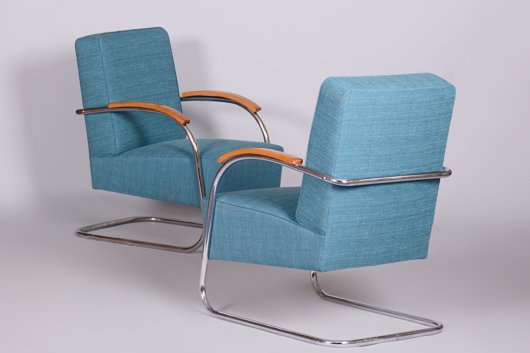 Set of Two Restored Blue Armchairs by Mucke-Melder, Czechia, 1930s