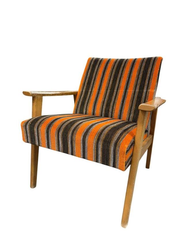Fauteuil vintage en bois / fauteuil une place / chaise lounge en orange brun