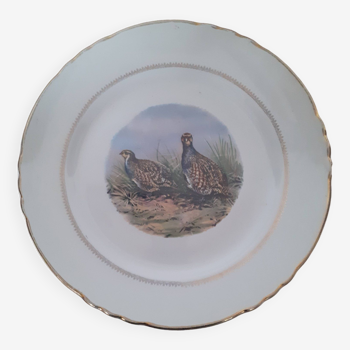 Old plate with partridge decor - moulin des loups
