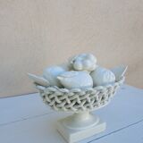 Coupe à fruits en trompe l'œil barbotine blanche