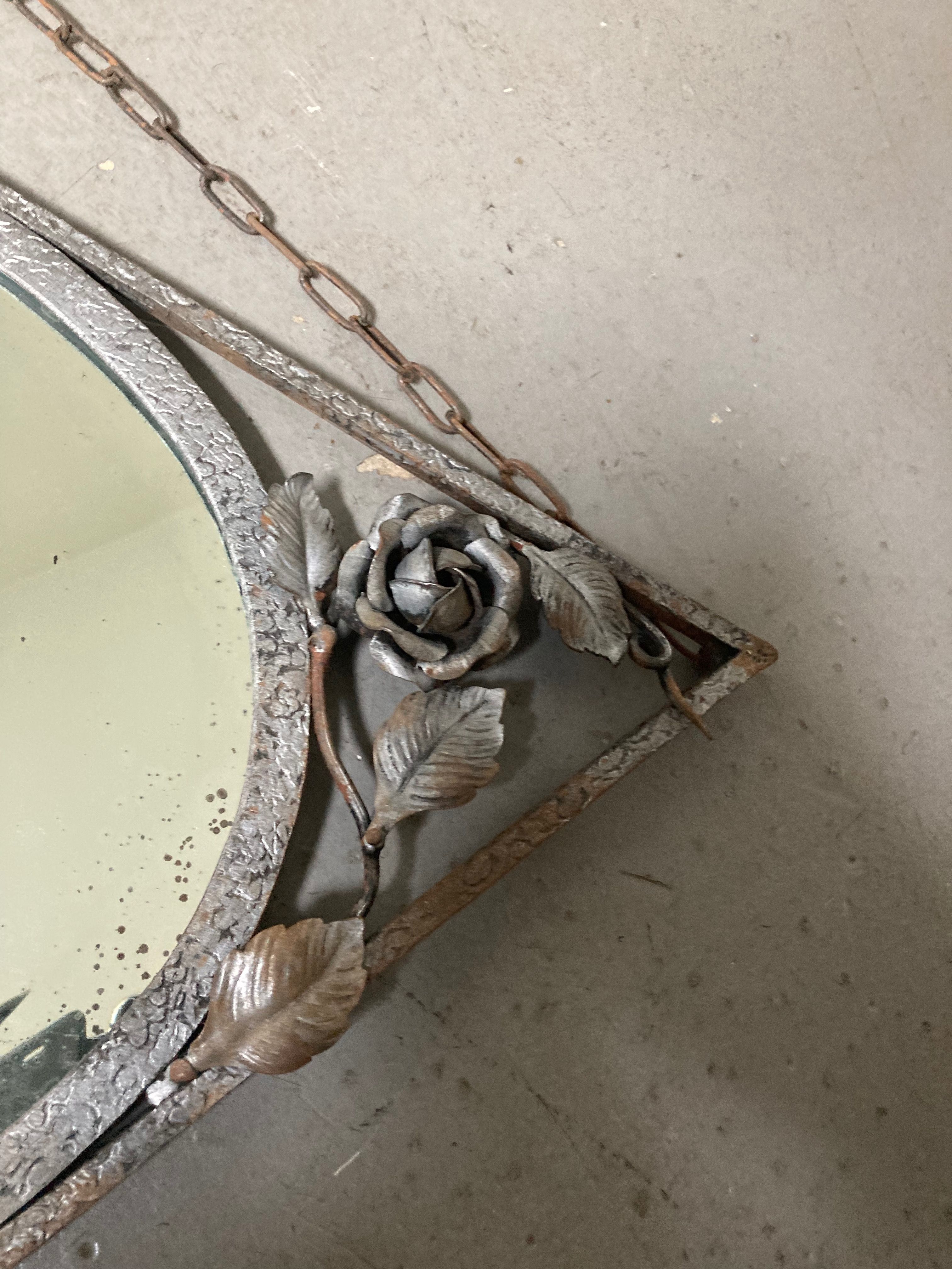 Vintage antique art deco mirror with hanging chain