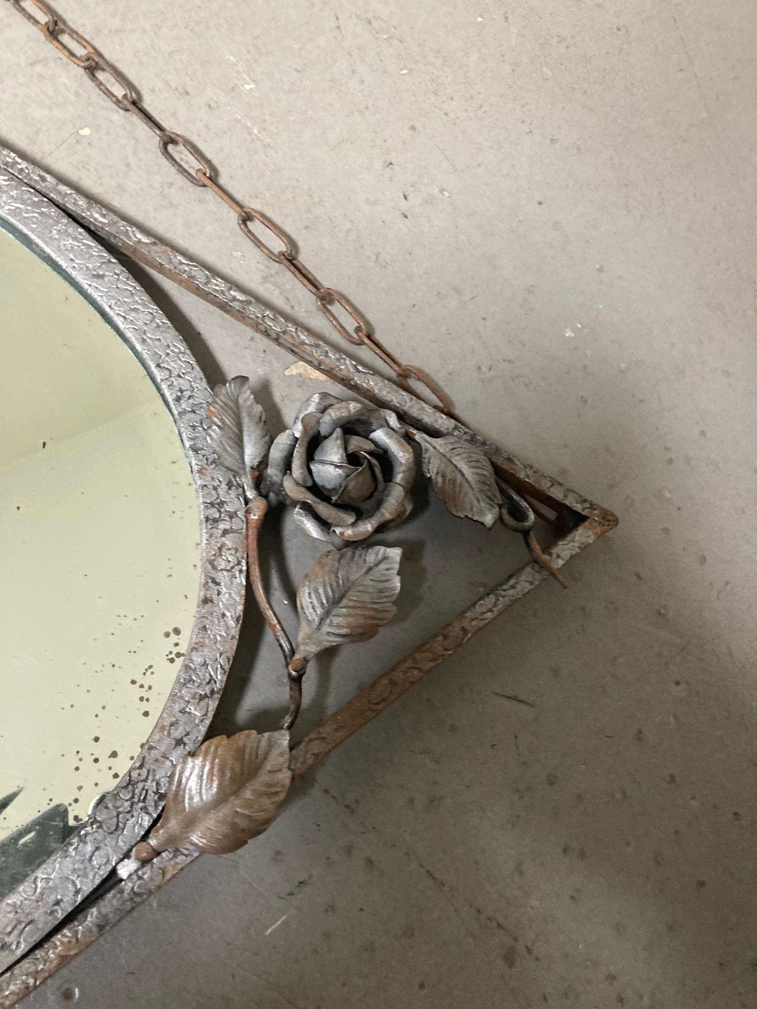 Vintage antique art deco mirror with hanging chain