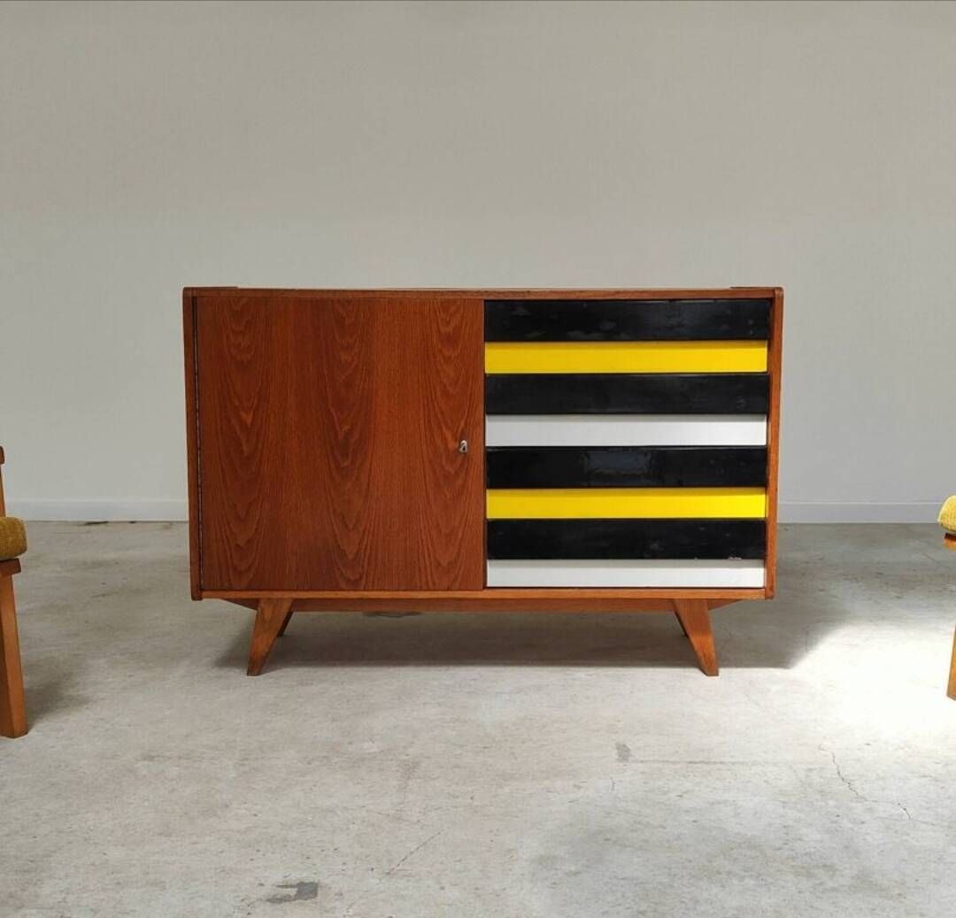 Set of 2 furniture pieces: Large sideboard Libena and Buffet U458 Jiroutek in yellow.