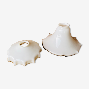 Duo of 2 suspensions in vintage white opaline.