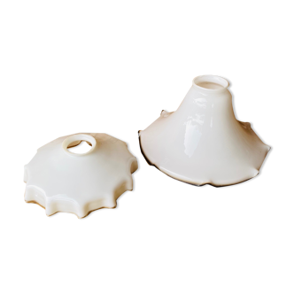 Duo of 2 suspensions in vintage white opaline.