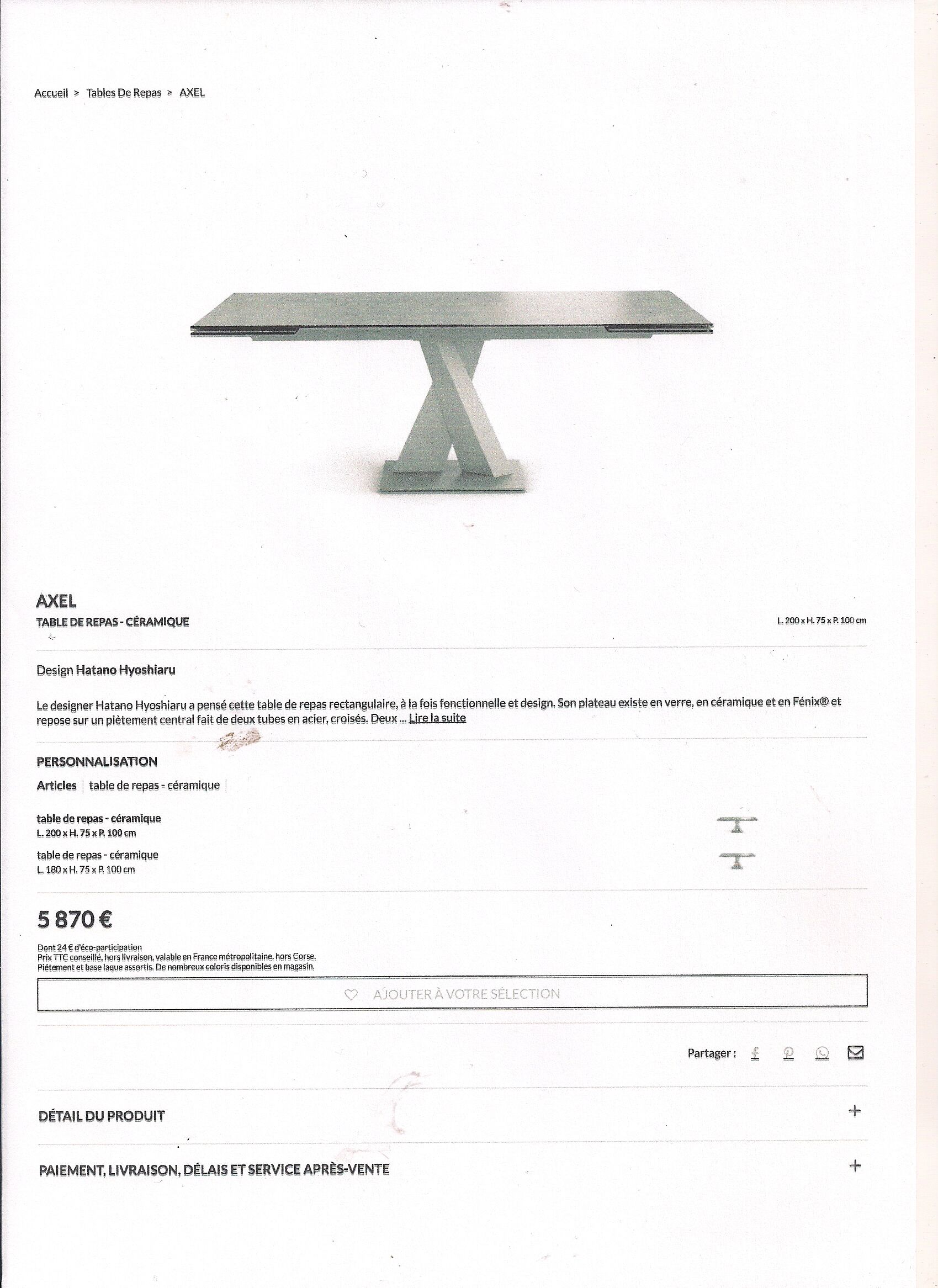 Table roche bobois axel model by Hatano Hyoshiaru