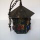 Peter Marsh porch lantern, colored glass, lead and Hammered Sheet metal, 1950s Arts & Crafts