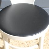 6 baumann chairs, white gull with black faux leather.