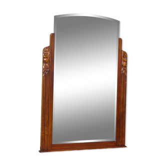 Miroir art déco, support en noyer massif, 88x126 cm