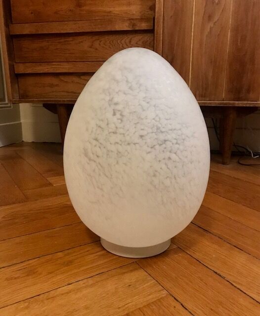Egg lamp speckled white glass
