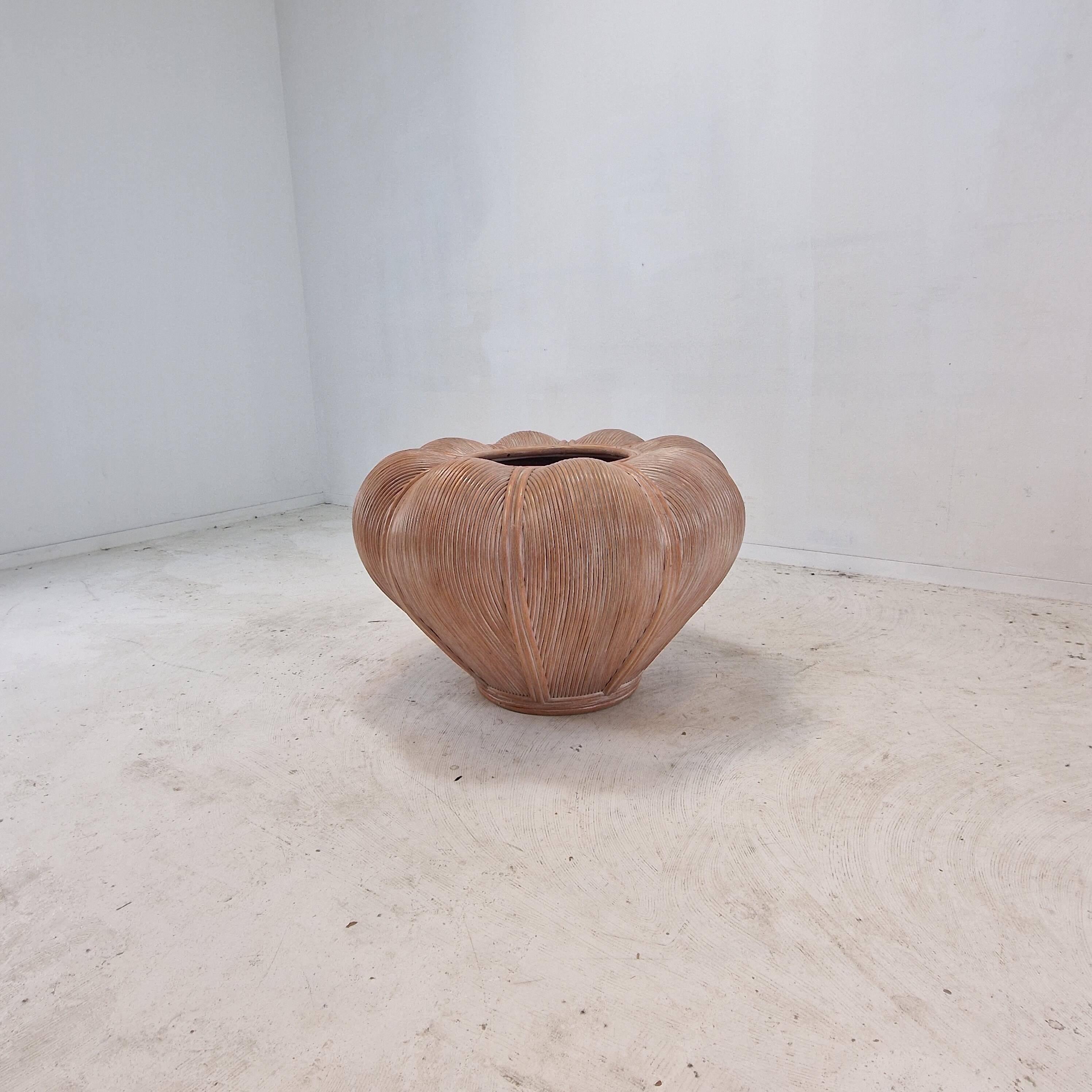 Large Bamboo and Rattan Flowerpot or Planter, France 1970's