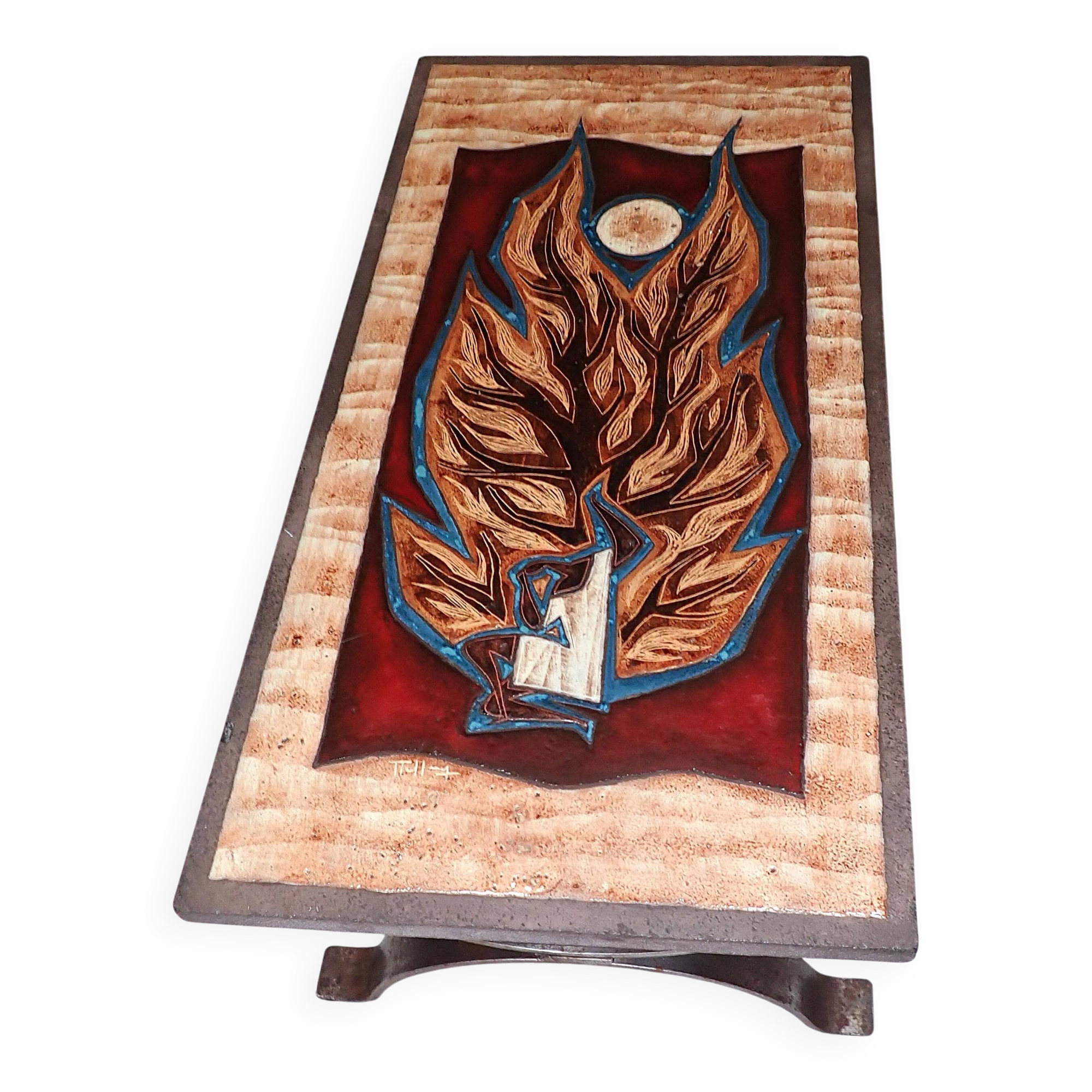 Enameled lava coffee table by Jean Jaffeux