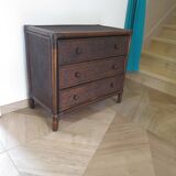 Vintage-commode 3 tioirs -bois bambou et rotin tressé - années 80