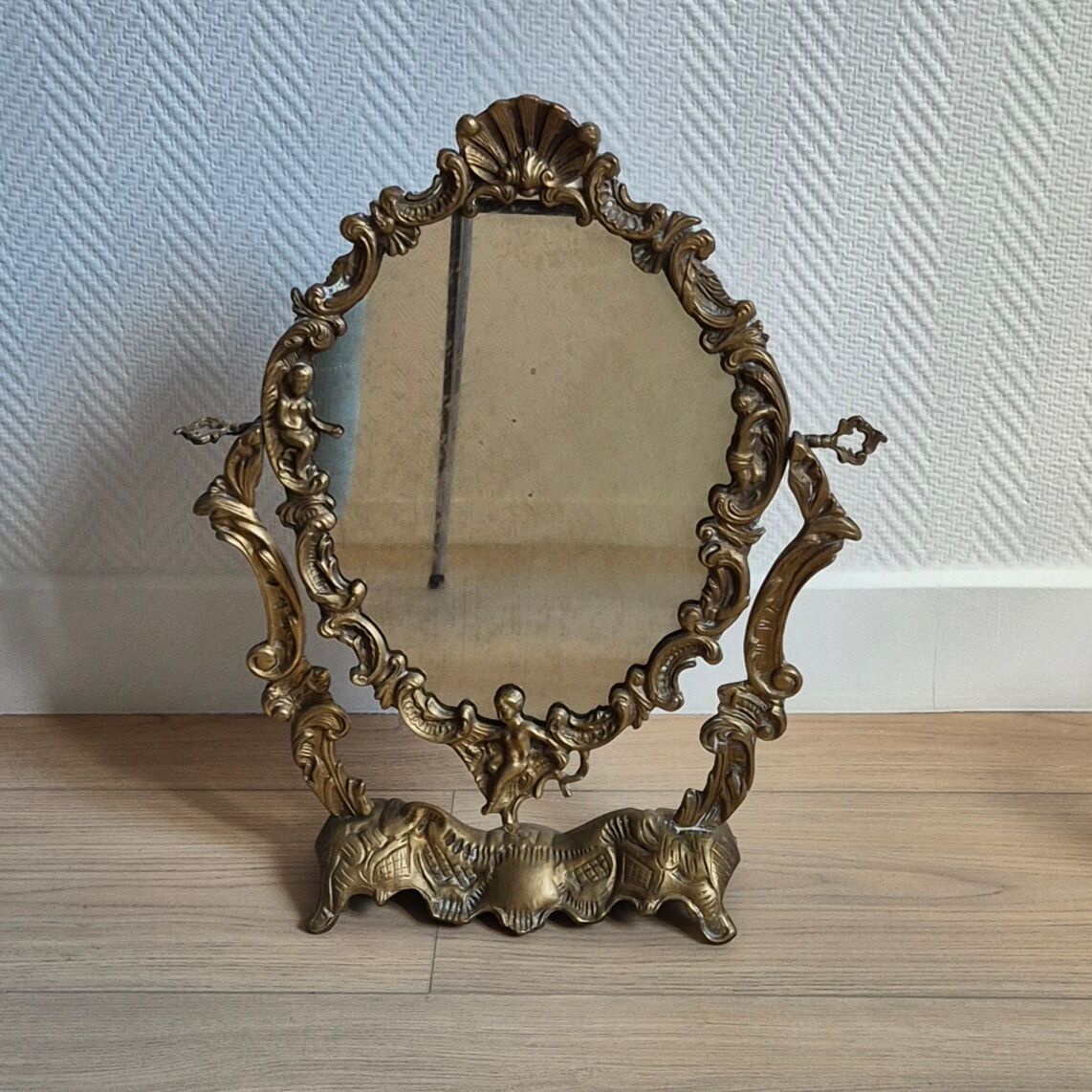 Antique table mirror in bronze — Louis XV Rococo style — 1900-1920