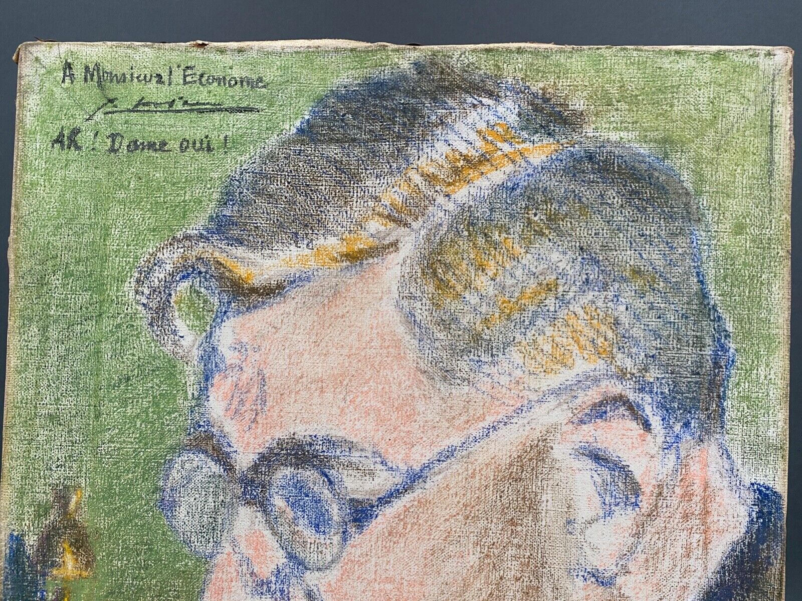 Pastel signé homme à la cigarette