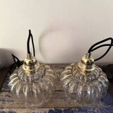 Pair of vintage amber glass pendant lights