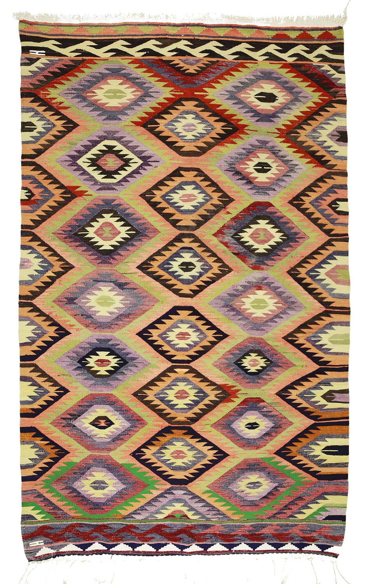 Turkish Kilim Yuruk Vintage 206x315 cm Geometric Orange and Red