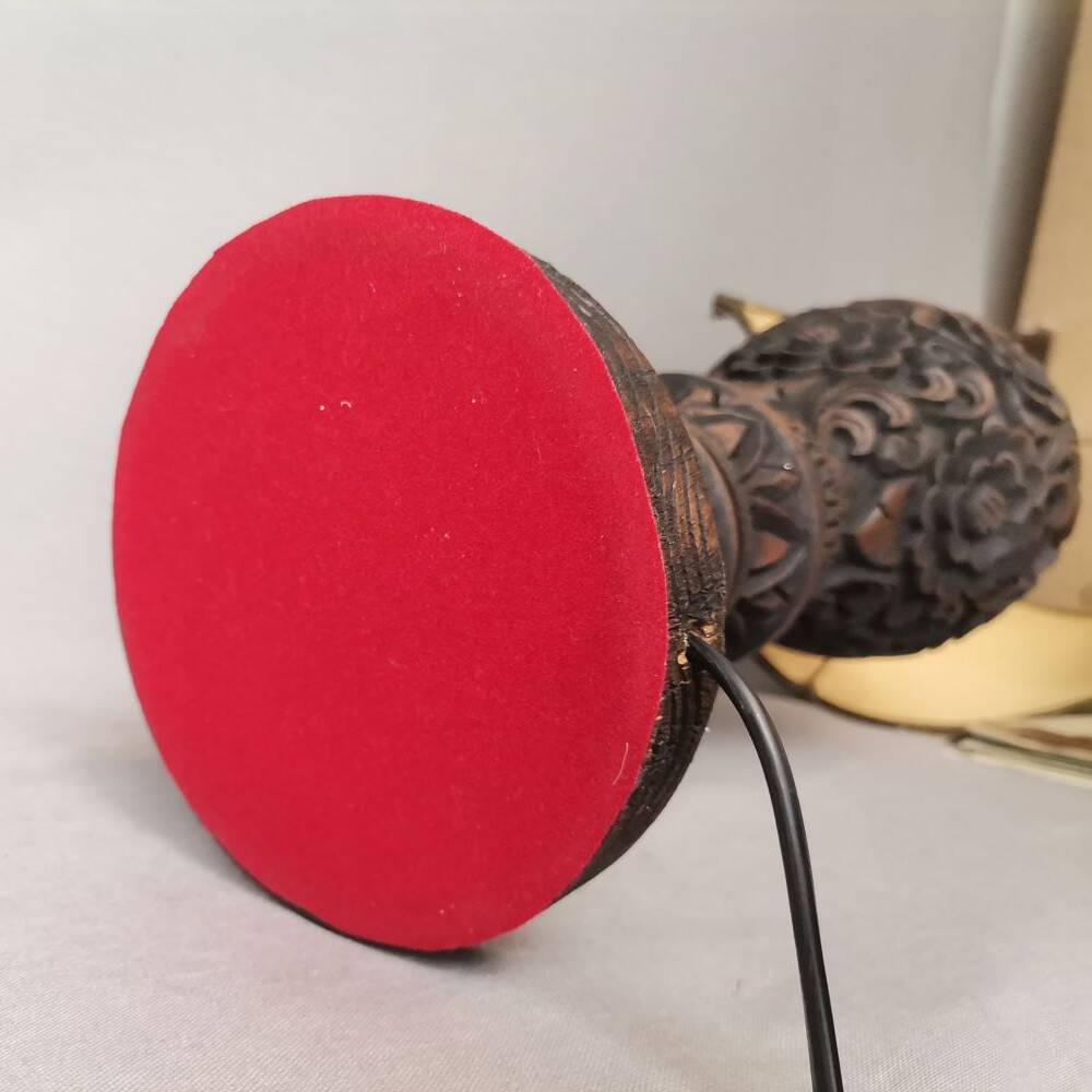 Large Carved Wood Half Shade Table Lamp