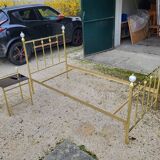 Vintage single bed and nightstand in gilded brass