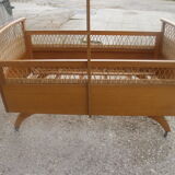Child bed rattan wood 1960