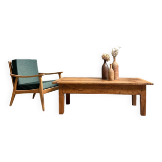 Large vintage coffee table in solid wood (renovated)