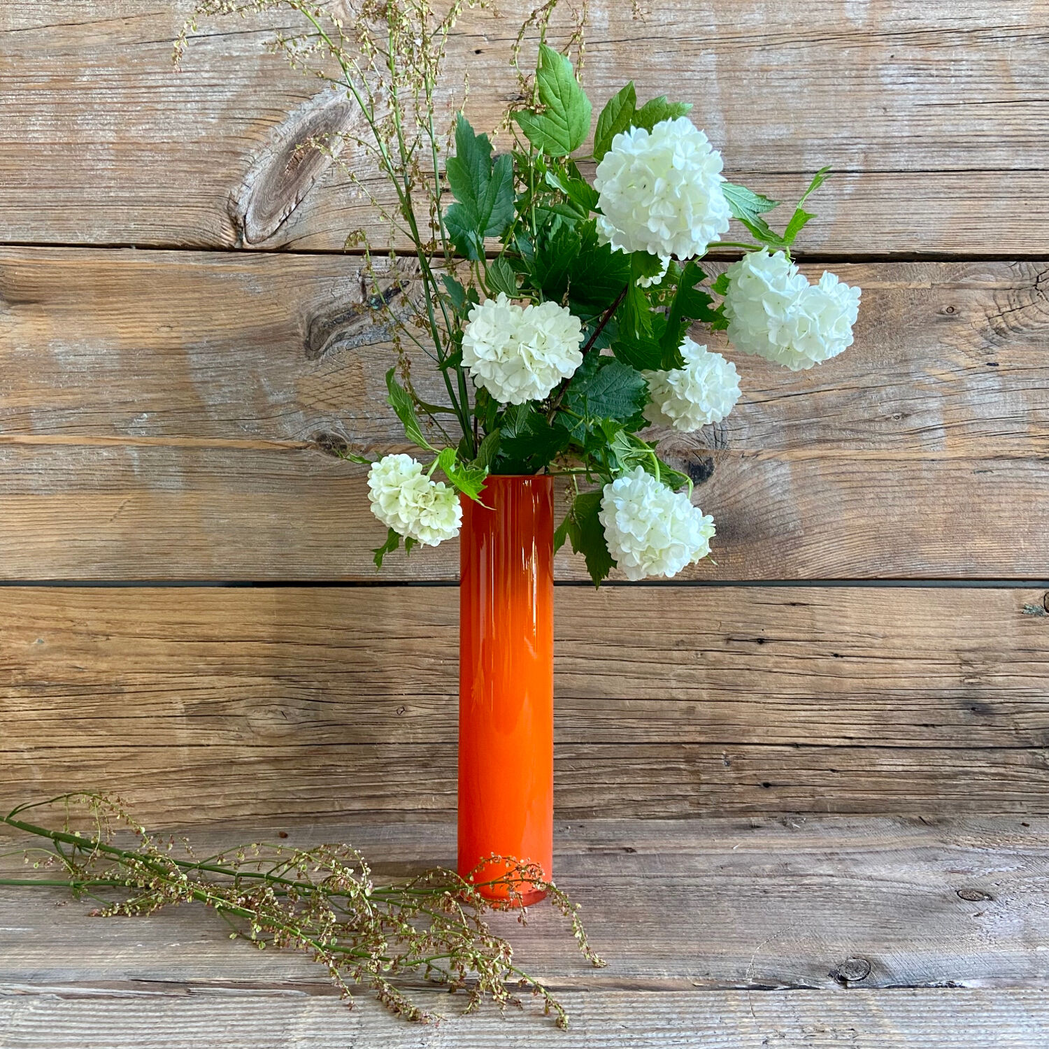 Vase tube vintage en verre orange