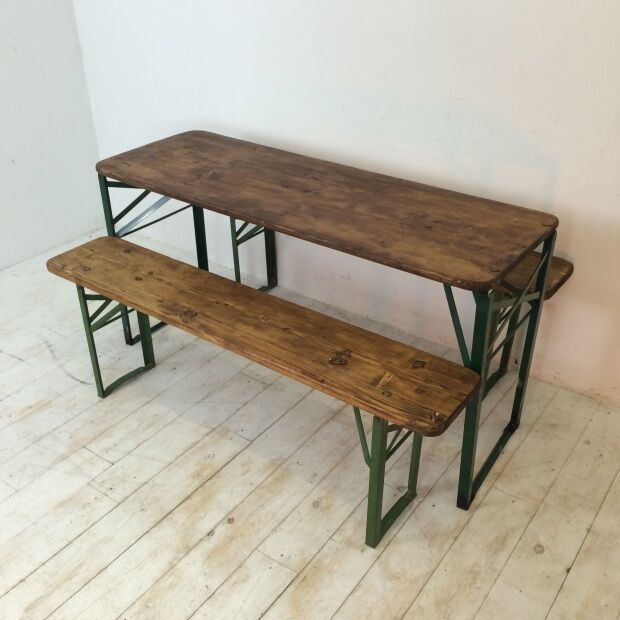 Vintage German beer table and benches of custom length