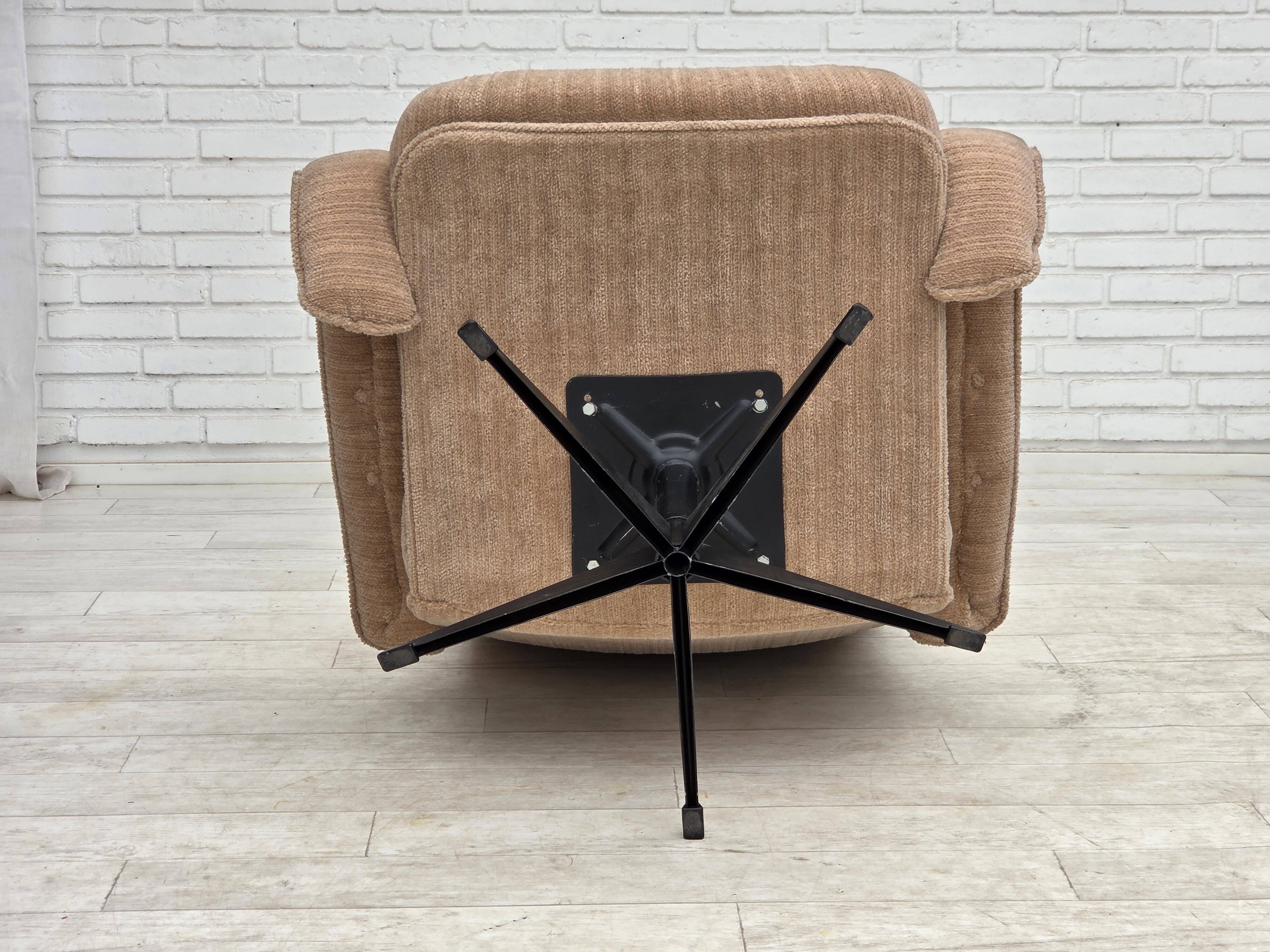 1970s, Danish swivel armchair, beige furniture fabric.
