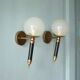 Pair of vintage wall sconces, brass sconce and opaque glass globe, vintage lamp, wall lamp, 50s.